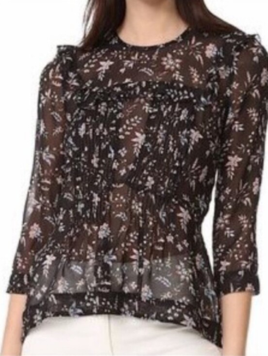 Veronica Beard Tops - Veronica Beard Thompson Blouse Black Silk Floral Ruffle Peplum